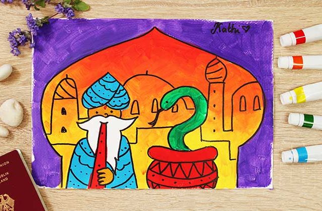 Indische Schlange malen online Videokurs für Kinder ab 6