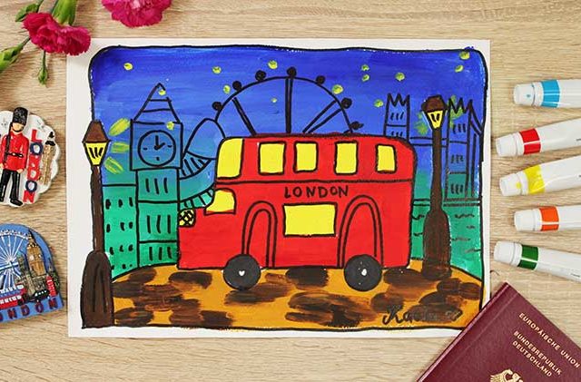 London Doppeldeckerbus malen online Videokurs für Kinder ab 6