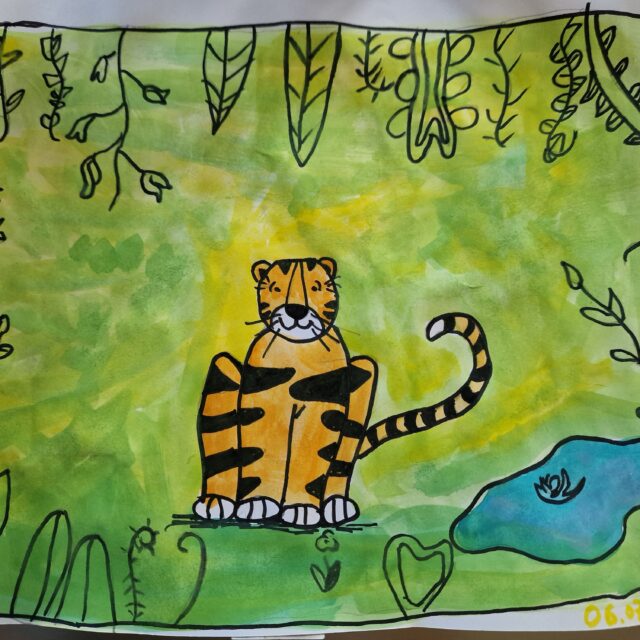 Kinder malen den Tiger kostenlos mit Kolibri School